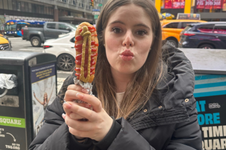 NYC Trip: Enjoying a corn dog in New York