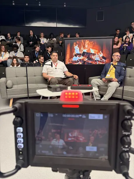 A view behind the camera for the live from New York with Jamie King event at Seevic Campus. 