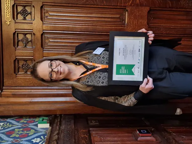 Sheree O'Neil with her Keith Fletcher Memorial Prize for Outstanding Commitment to Study.