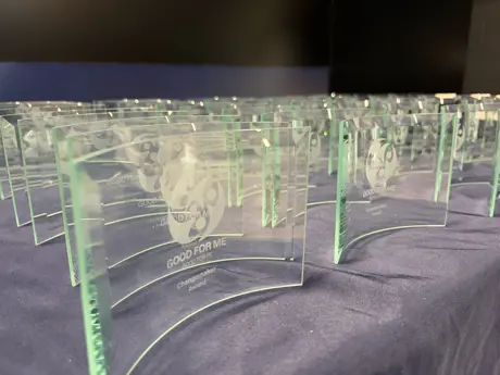 Trophies for Good for me, Good for FE Awards Changemaker program.