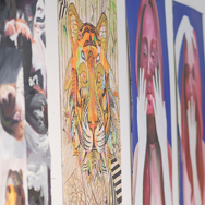 Tiger Painting on the wall with beautiful colors orange black and white. 