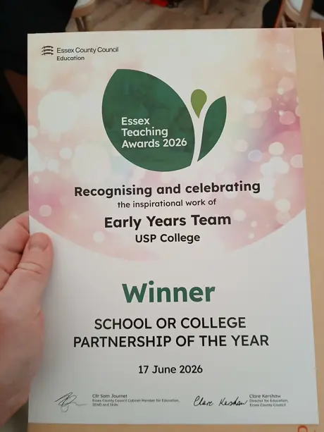 Certificate for Early Years College Partnership of the Year.