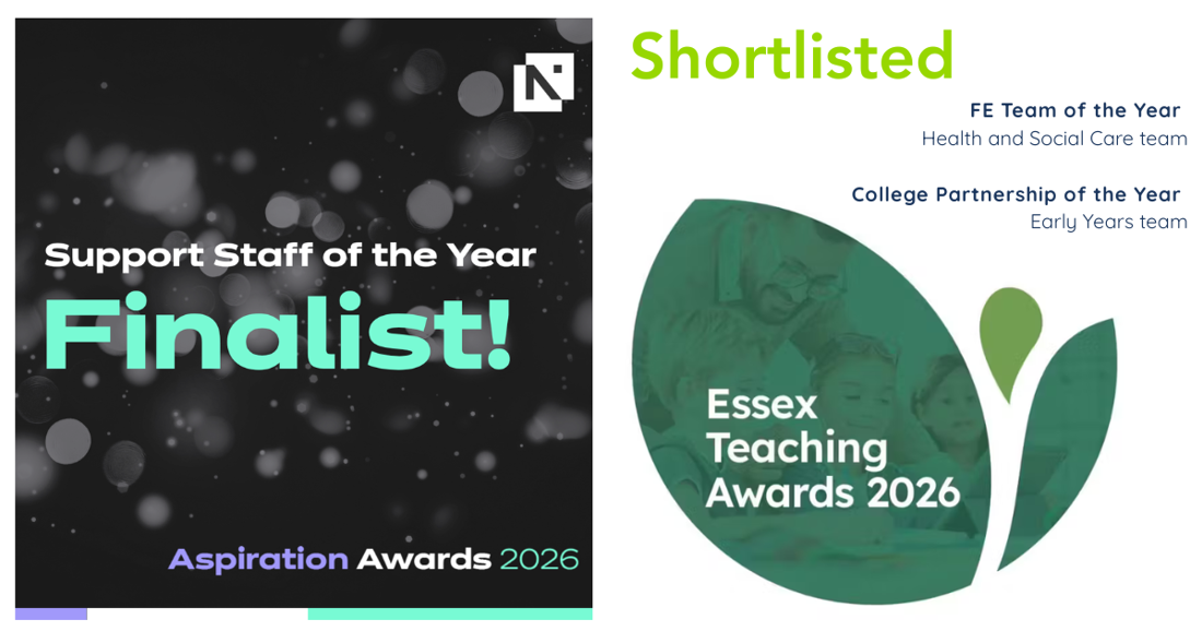Logos of Essex Teaching Awards and Aspiration Awards for NCFE.